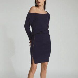 Reiss Cecilia Off-The-Shoulder Zip Detail Dress in Navy sz XS